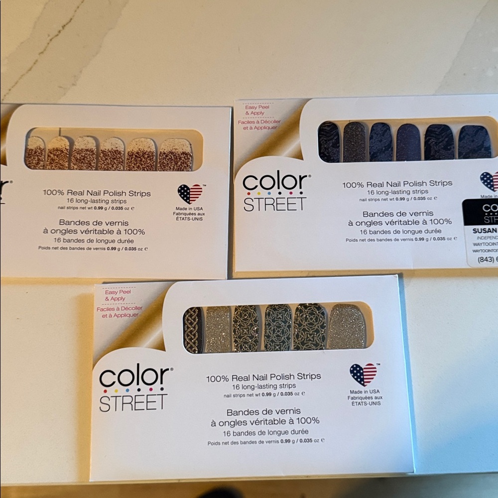 Color Street Nail Strips Trio - Blue, Gold, Brown